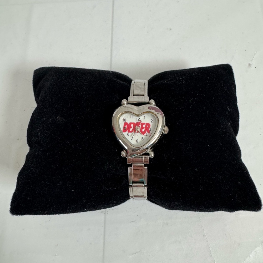 Dexter Silver Heart-Shaped Watch with Red Accents